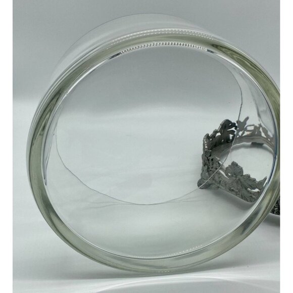 Birds & Pinecones Pewter Glass Large 9” Footed Bowl Centerpiece Votive Nature - Picture 11 of 12